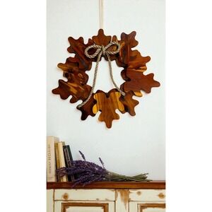 Rustic Wooden Oak Leaf Wreath Wall Decor‎ Cottagecore Farmhouse Holiday